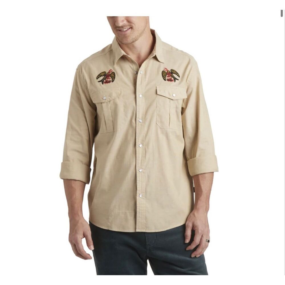 Howler Brothers Gaucho Snapshirt Frigates Bird Tan Long Sleeve Pearl Snap XXL